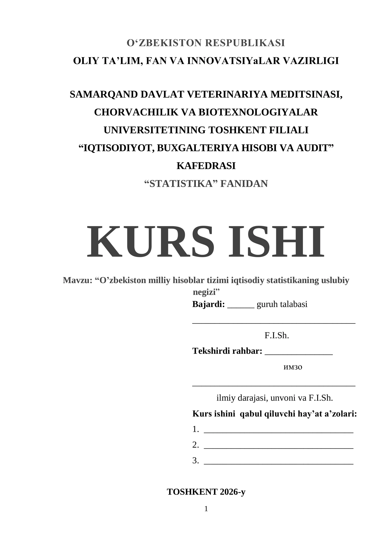 O'zbekiston milliy hisoblar tizimi iqtisodiy statistikaning uslubiy negizi