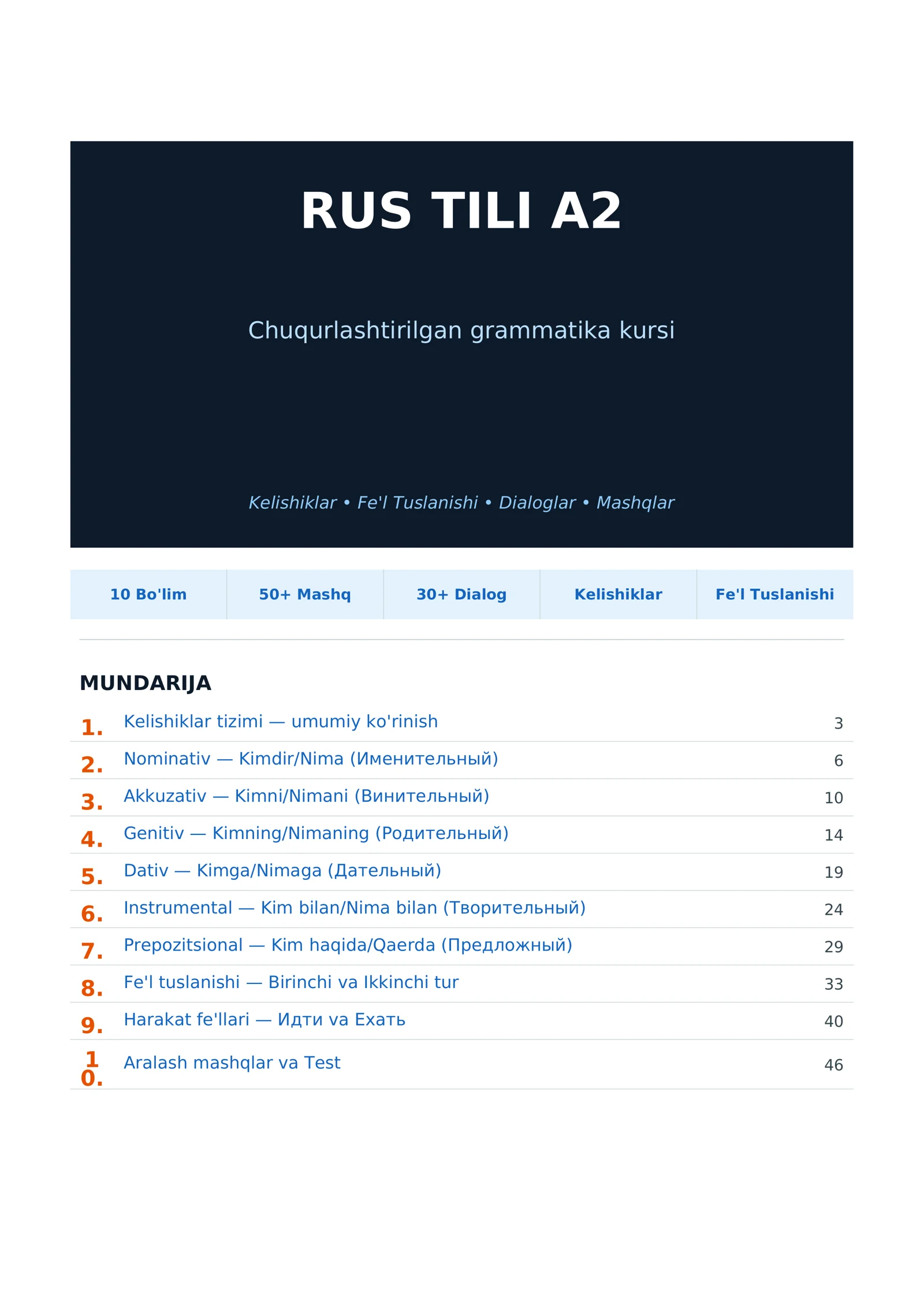 Rus tilidan A2 daraja uchun qoʻllanma
