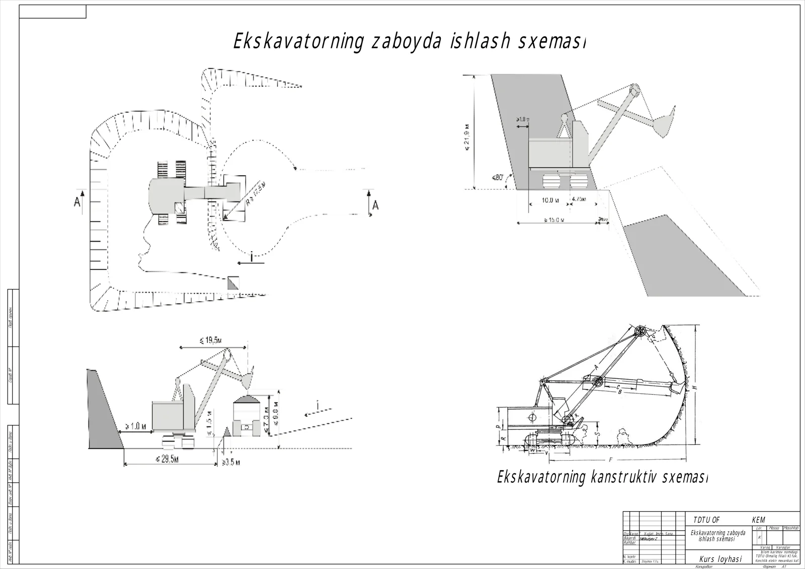 Ekskavatorning zaboyda ishlash sxemasi