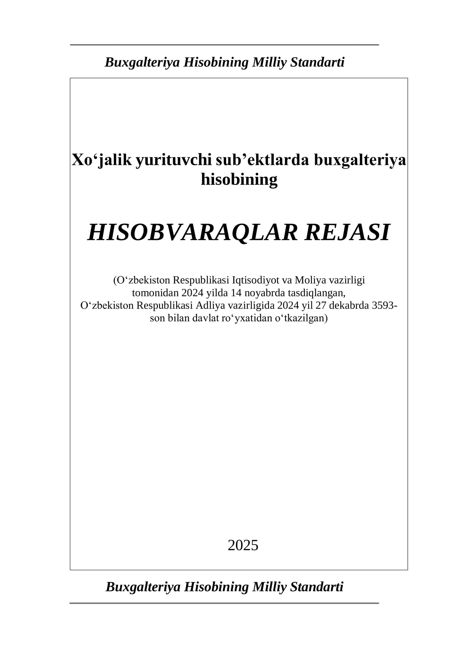 Buxgalteriya hisobining schotlar rejasi — 2025