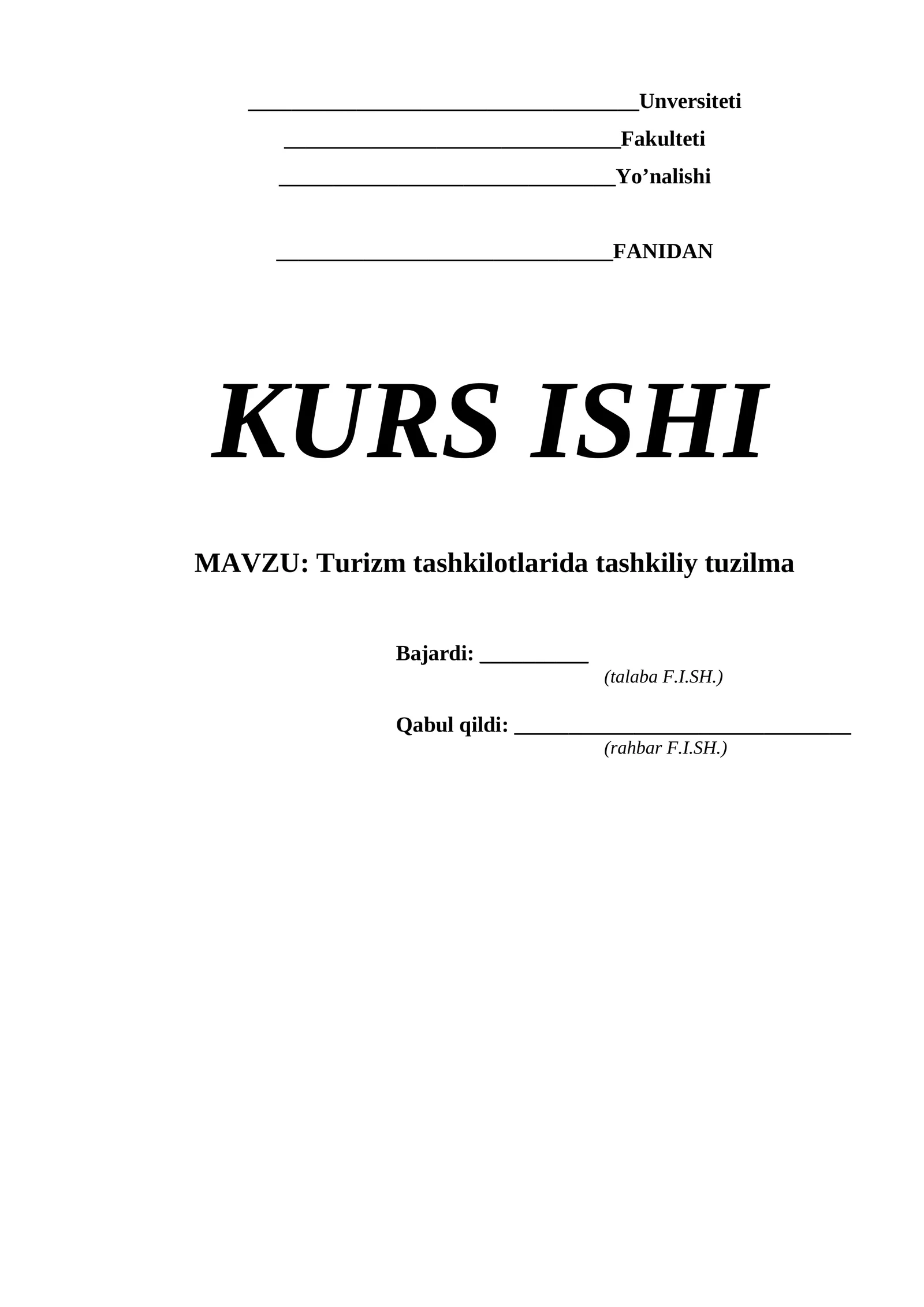 Turizm tashkilotlarida tashkiliy tuzilma