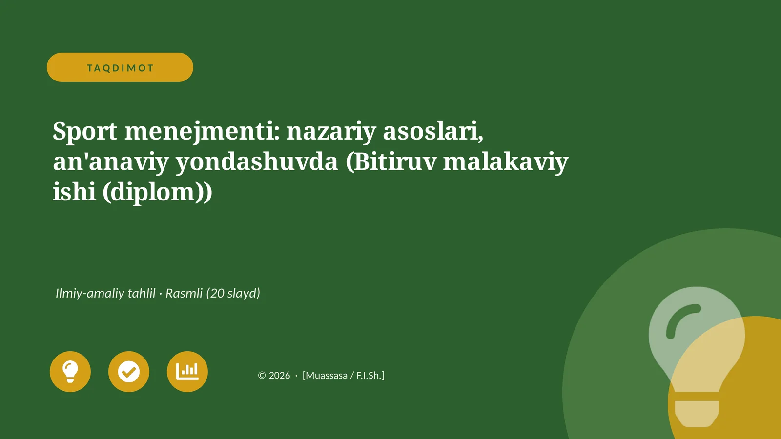 Sport menejmenti: nazariy asoslari, an'anaviy yondashuvda (Bitiruv malakaviy ishi (diplom))