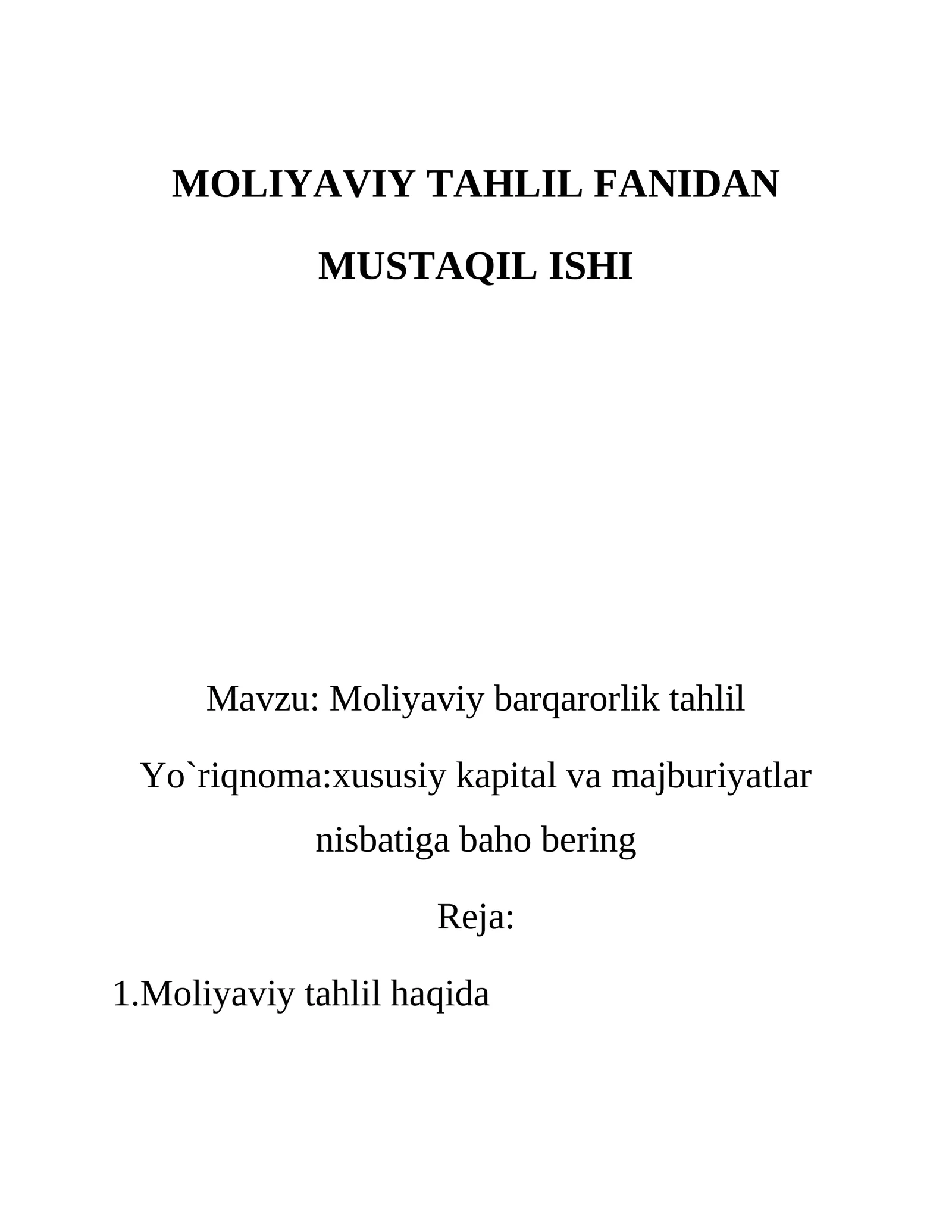 Moliyaviy barqarorlik tahlil