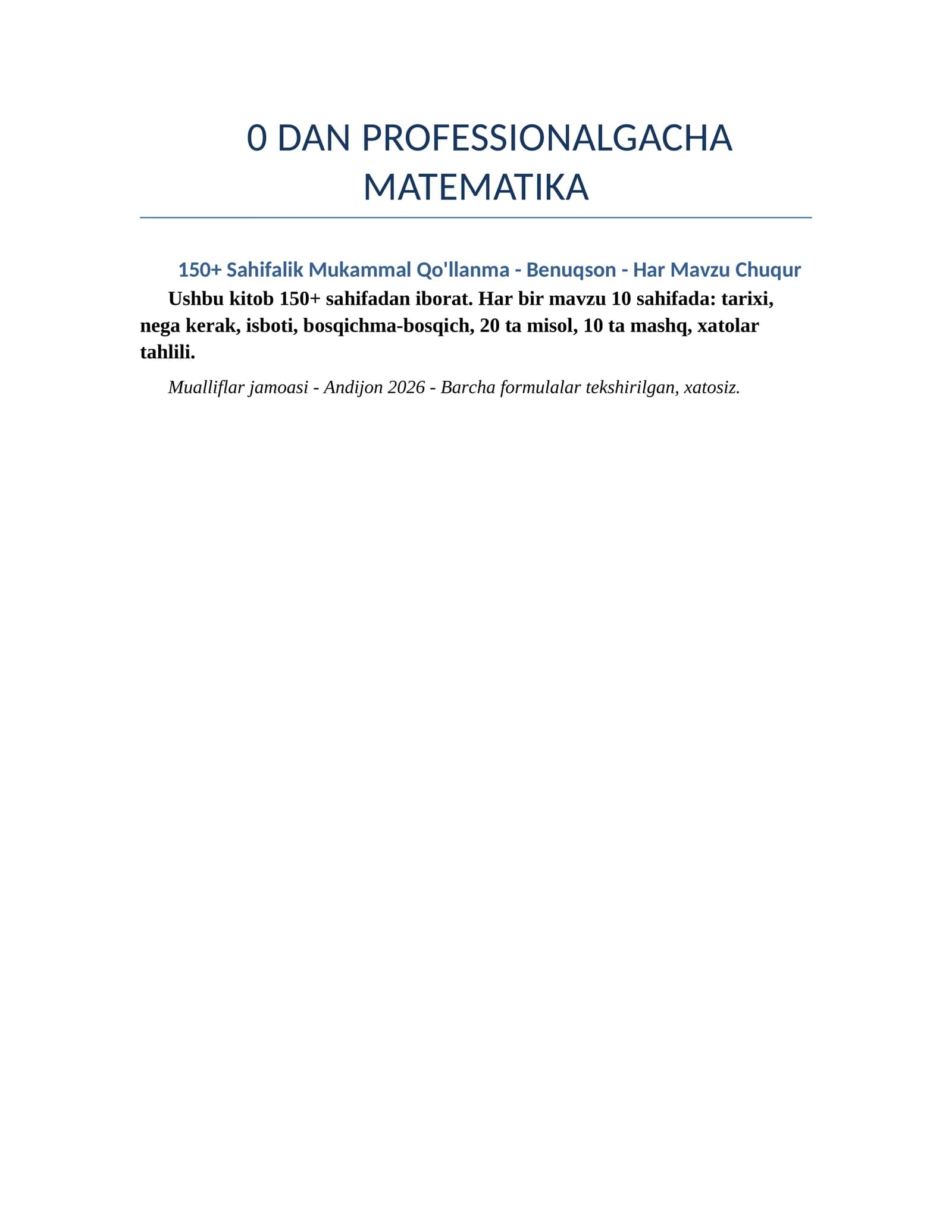 0 DAN PROFESSIONALGACHA MATEMATIKA ( + , - , * , : , va barcha amallar)