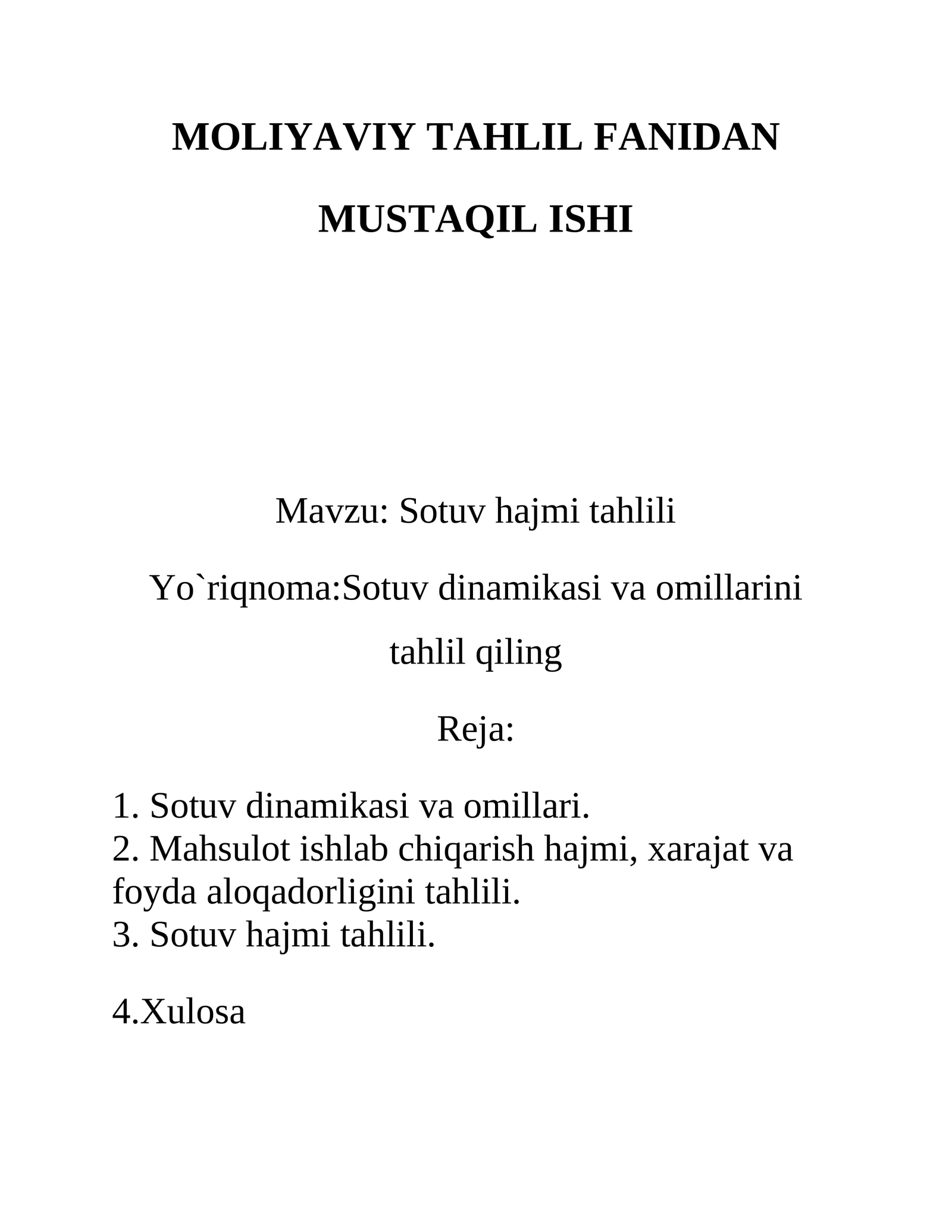 Sotuv hajmi tahlili