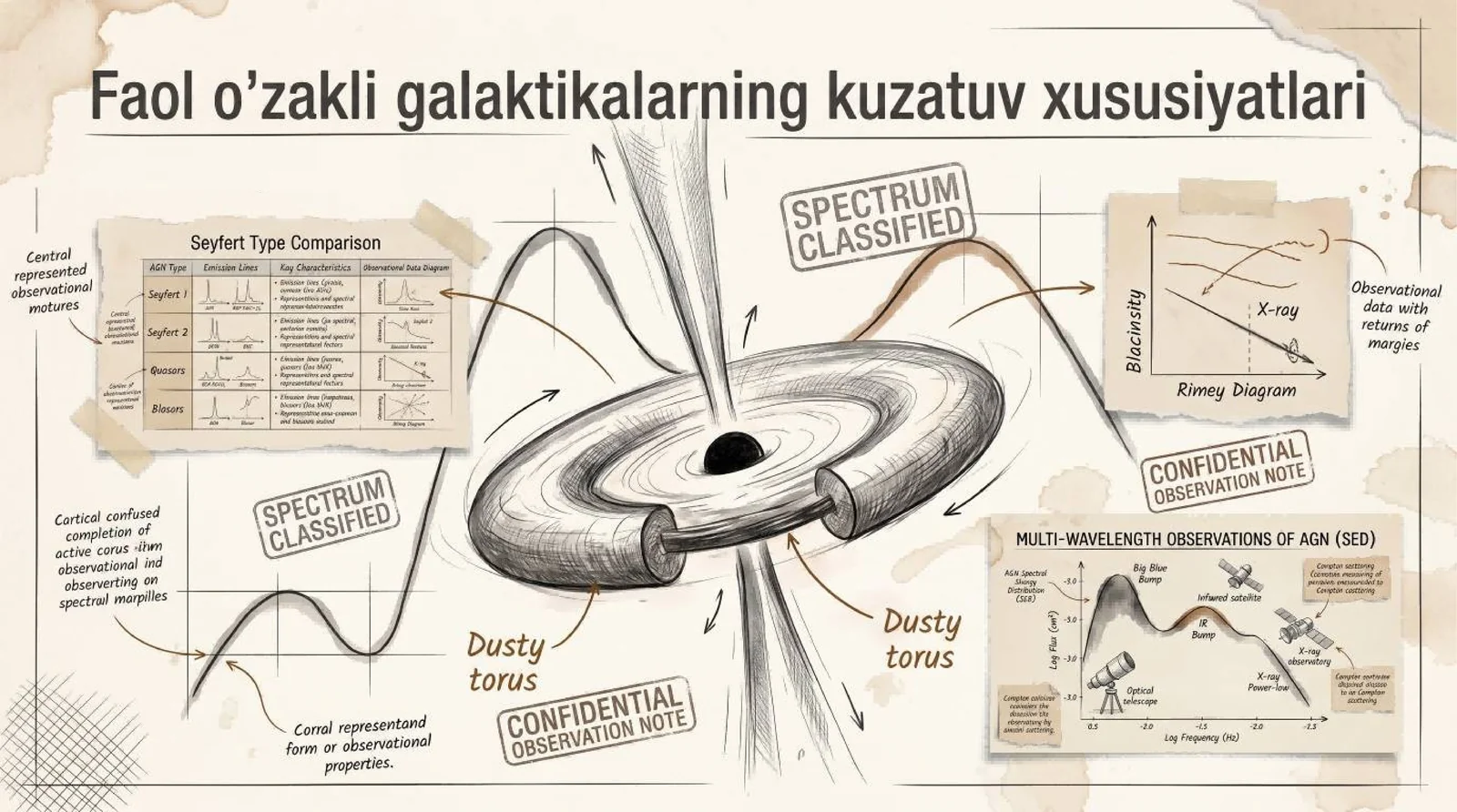 Faol o‘zakli galaktikalarning kuzatuv xususiyatlari