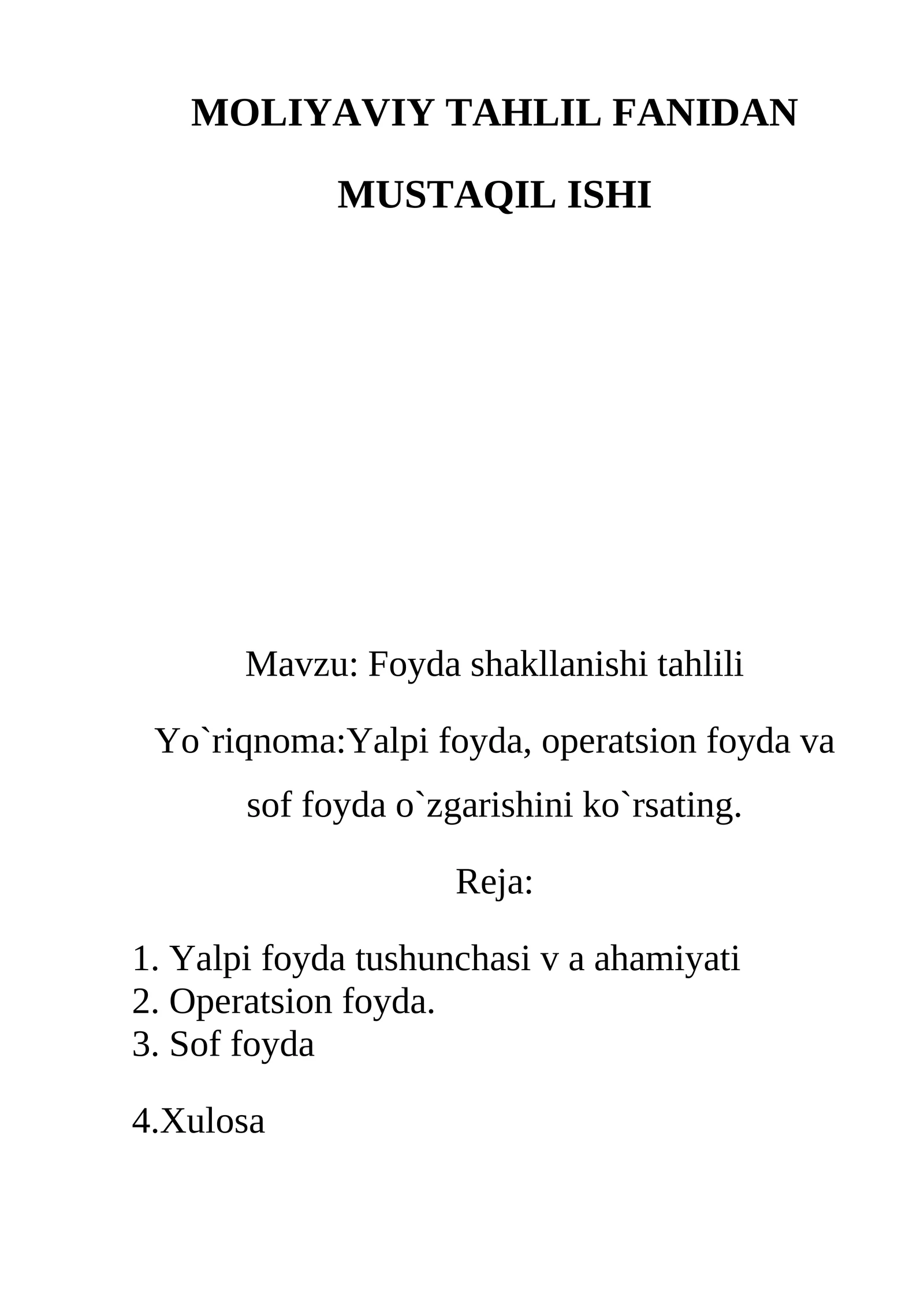 Foyda shakllanishi tahlili