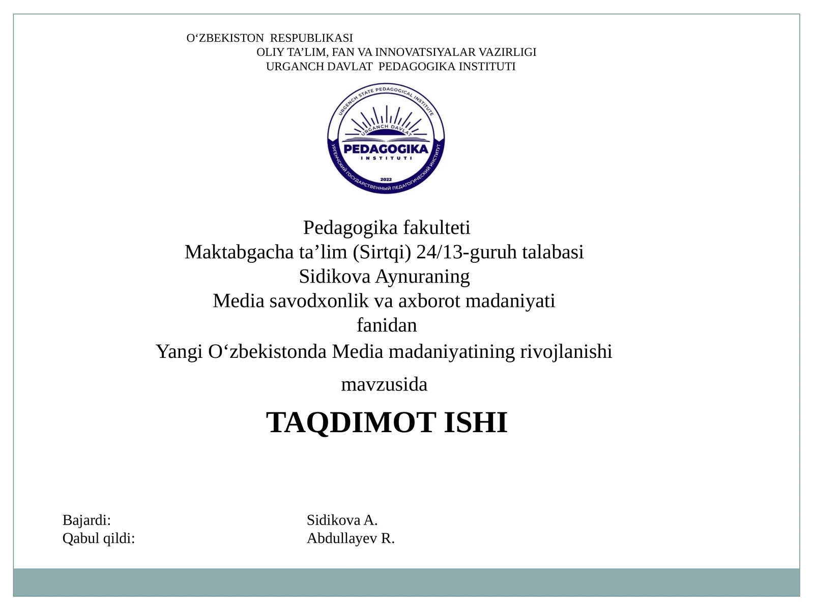 Media va axborot madaniyatida ta’limning roli
