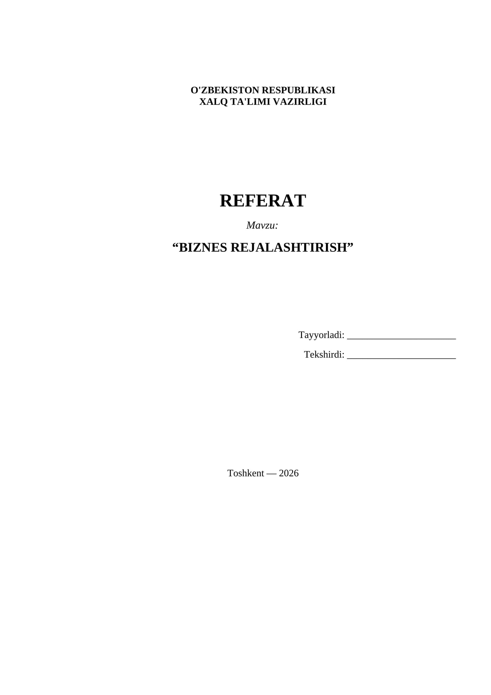 Referat Biznes rejalashtirish