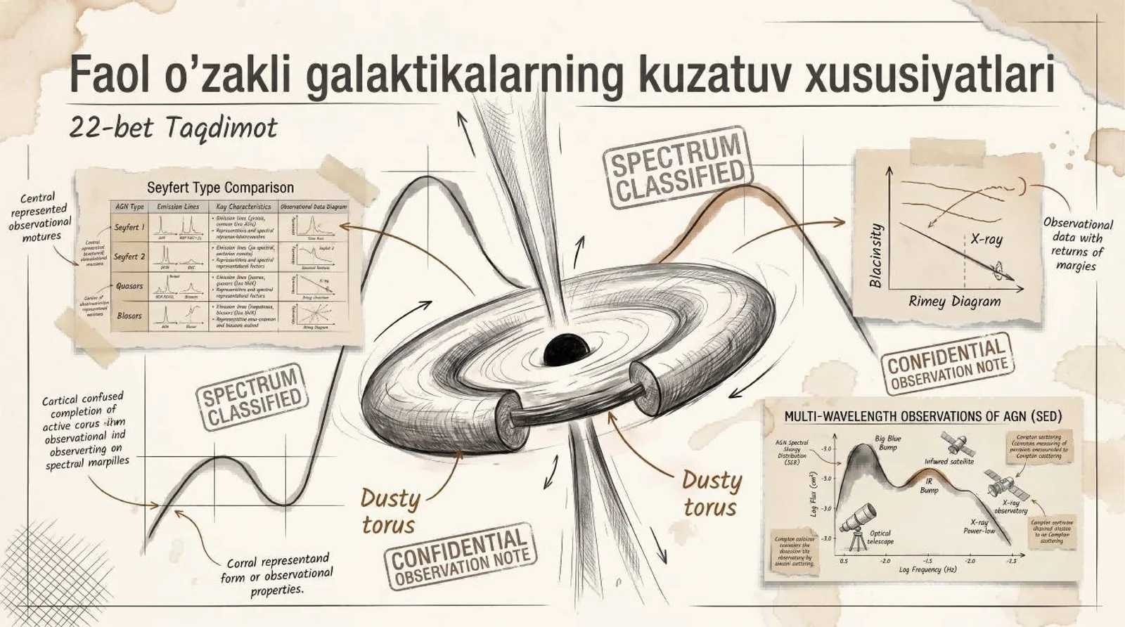 Faol o‘zakli galaktikalarning kuzatuv xususiyatlari