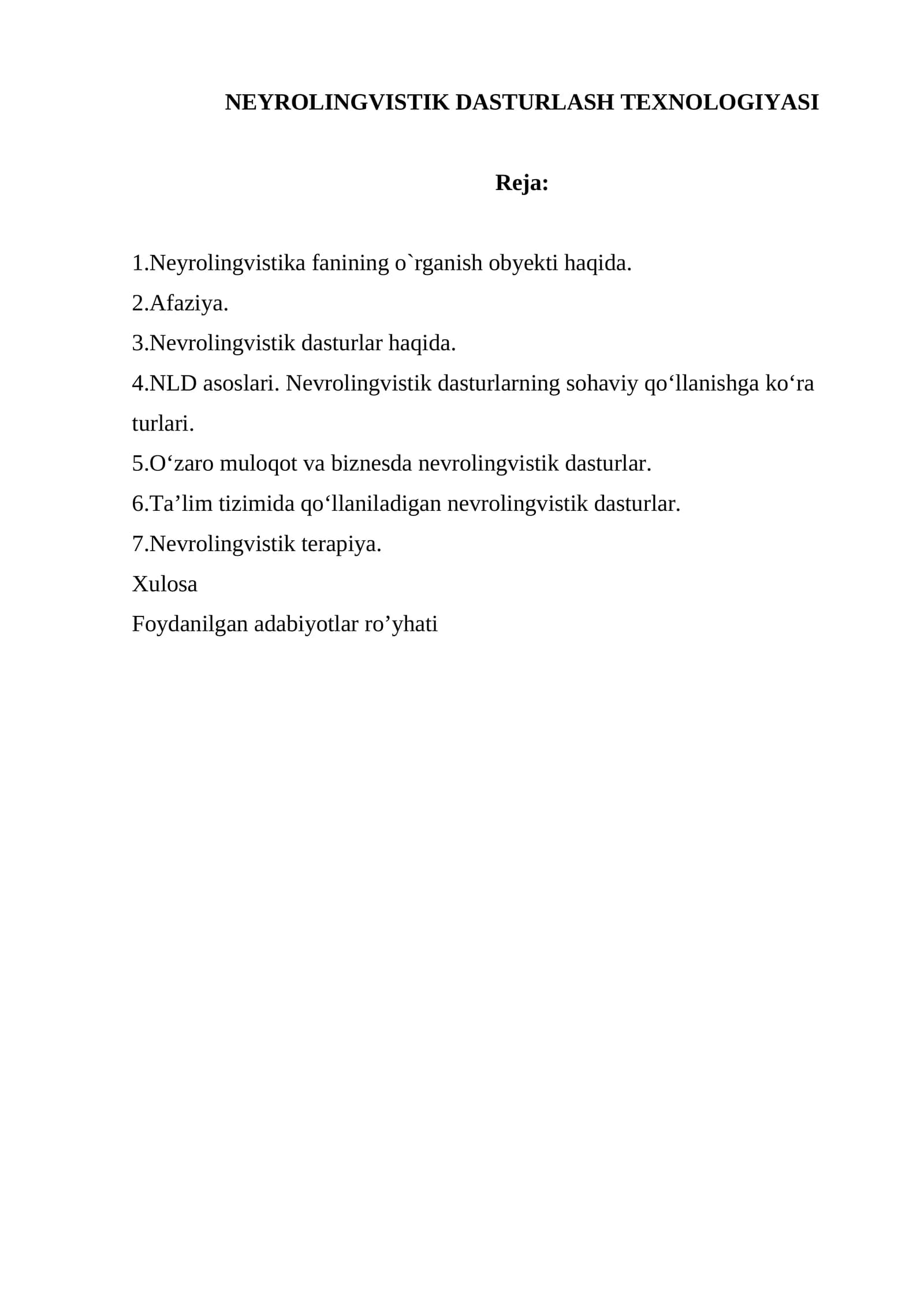 NEYROLINGVISTIK DASTURLASH TEXNOLOGIYASI