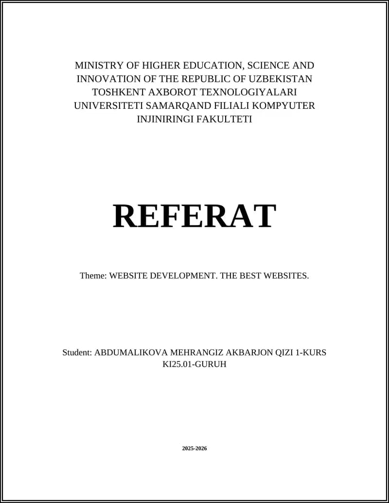 Referat: WEBSITE DEVELOPMENT. THE BEST WEBSITES