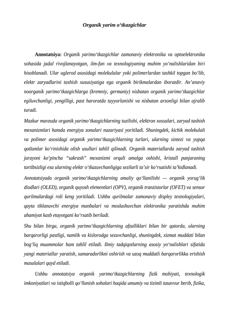 Organik yarim oʻtkazgichlar