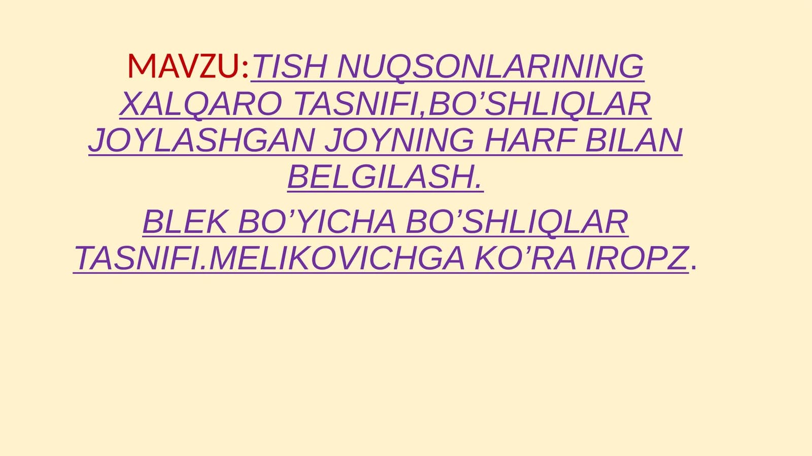 TISH NUQSOZLARINING XALQARO TASNIFI