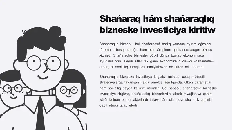 Shańaraq hám shańaraqliq bizneske investiciya kiritiw