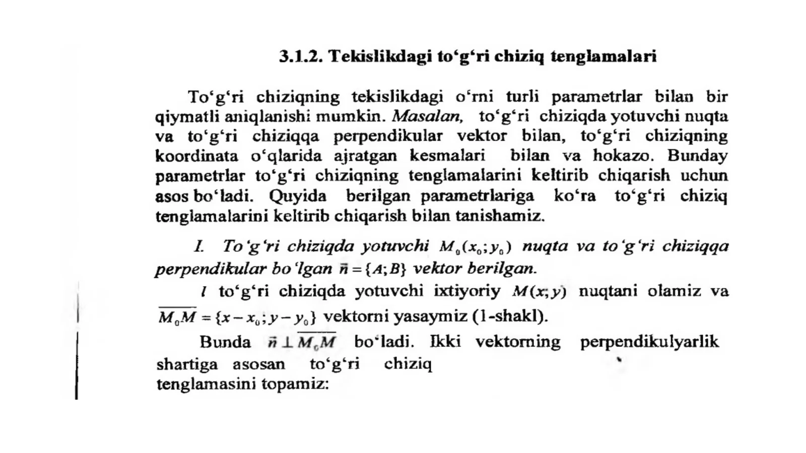 Tekislikdagi to'g'ri chiziq tenglamalari