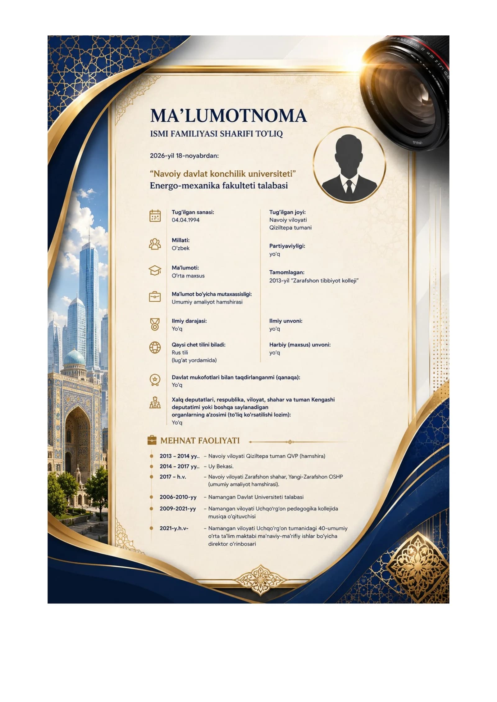 Obektivka-Ma'lumotnoma. Talabalar uchun