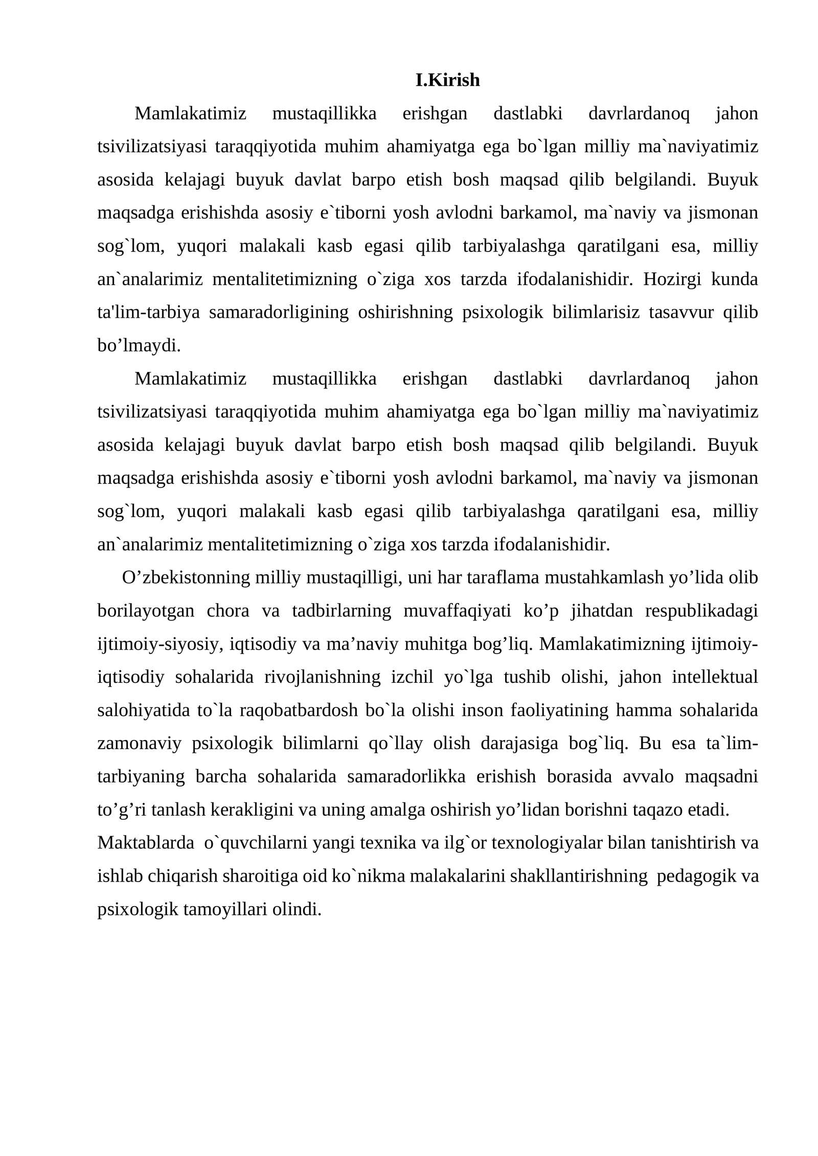 Kurs loyiha YARIMFABRIKAT