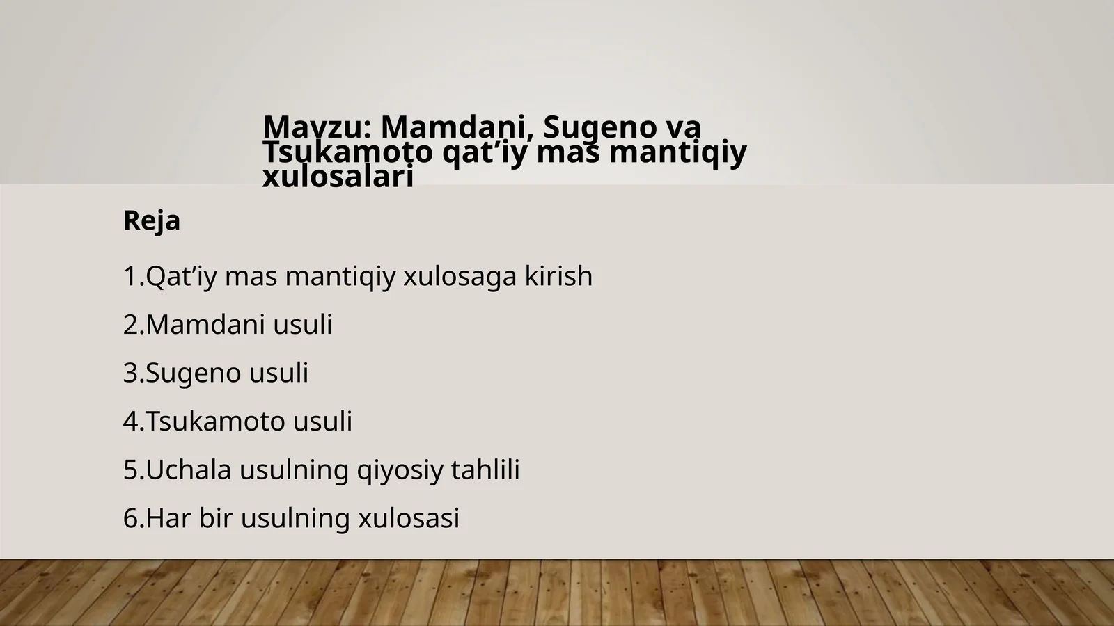Mamdani, Sugeno va Sukamoto