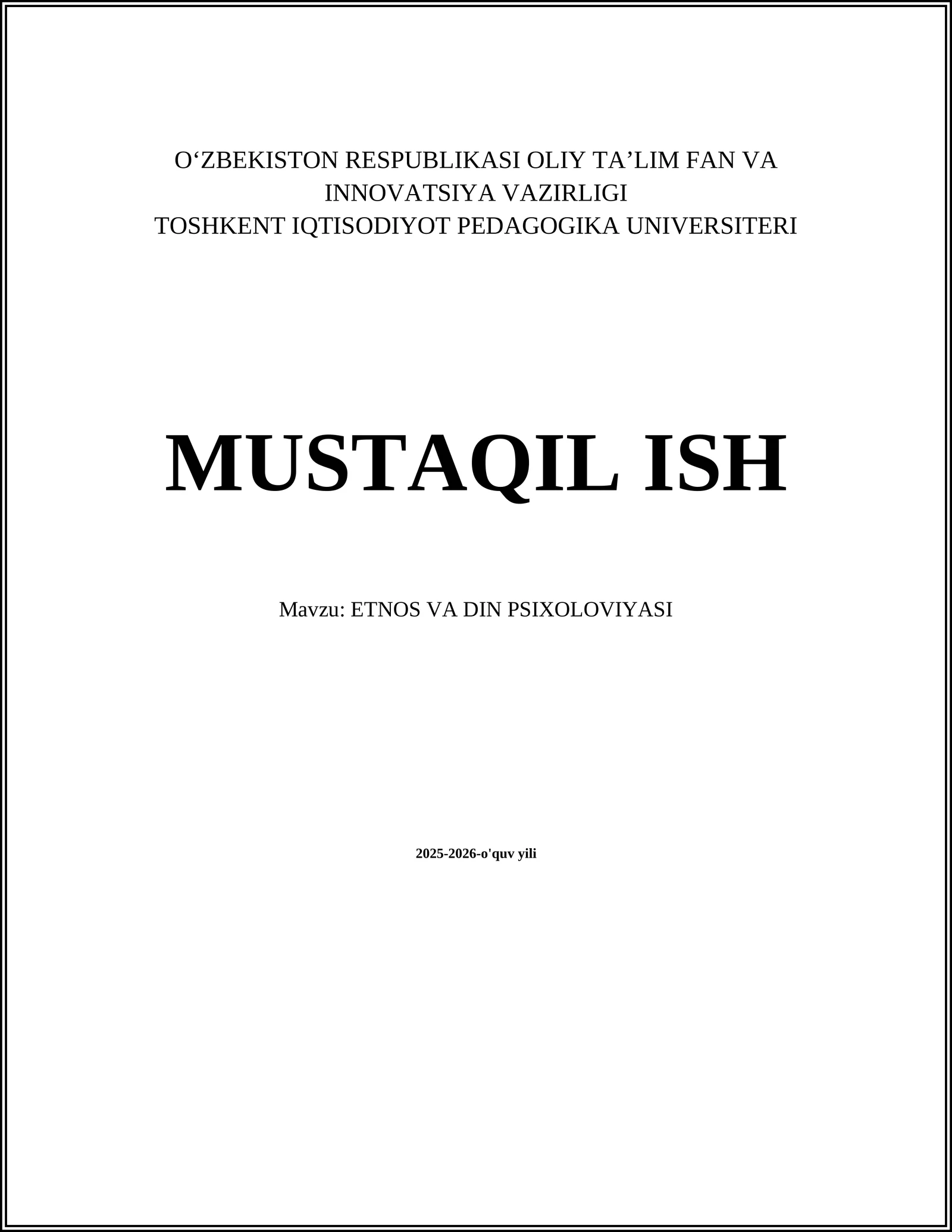 ETNOS VA DIN PSIXOLOVIYASI