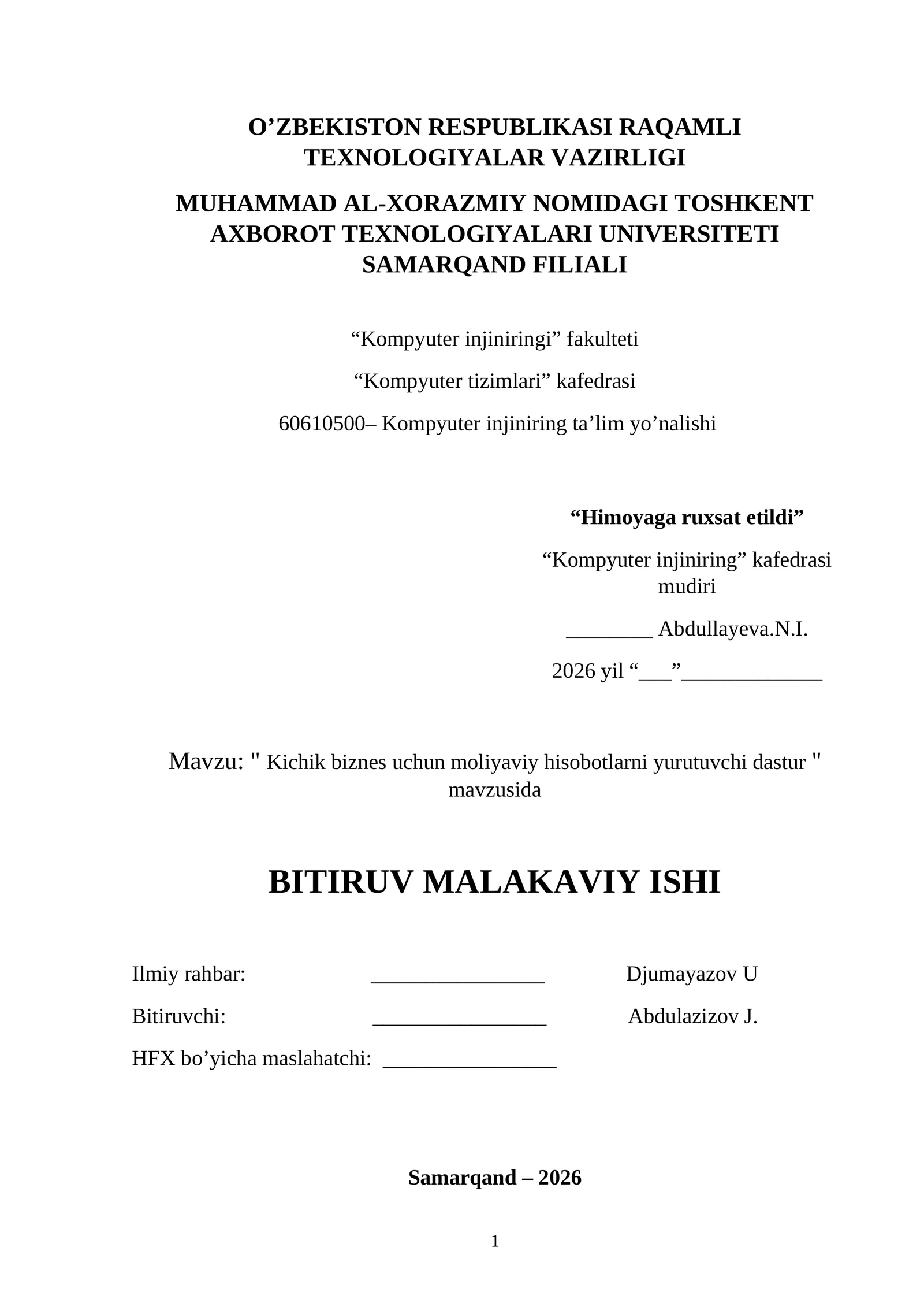 Kichik biznes uchun moliyaviy hisobotlarni yurutuvchi dastur