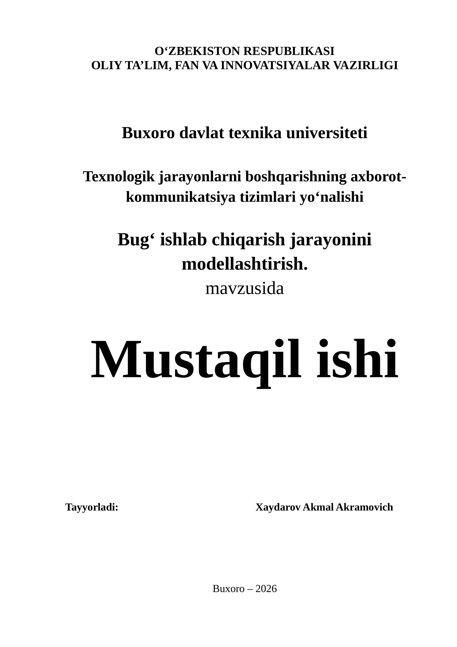 Bug‘ ishlab chiqarish jarayonini modellashtirish