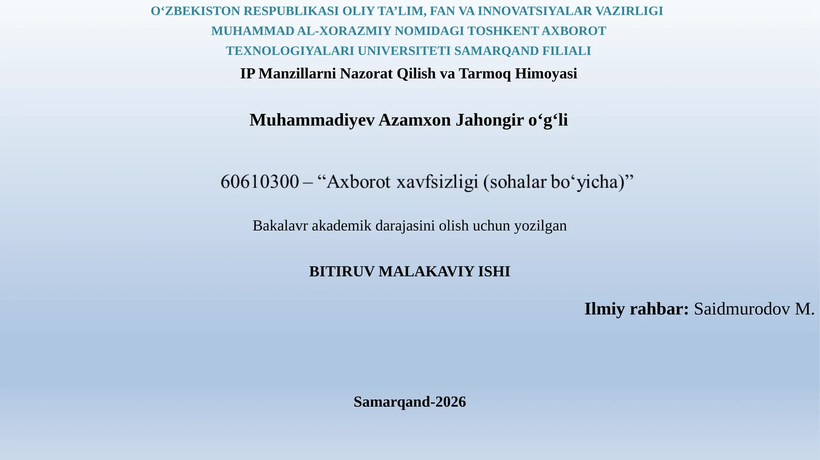 IP Manzillarni Nazorat Qilish va Tarmoq Himoyasi